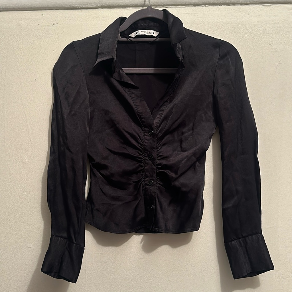 Satin Cropped Button Down